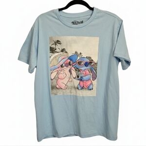 Disney Stitch & Angel Graphic Tee Light Blue Size L